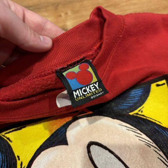 Vintage 90s Disney Crewneck Sweatshirt Mickey Mouse Unlimited Mens 2XL Red USA - Picture 4 of 9